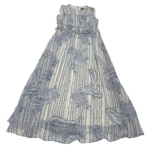 Taylor Dress Womens Size 2 Blue Paisley Maxi Print Ruffle Waist Sleeveless